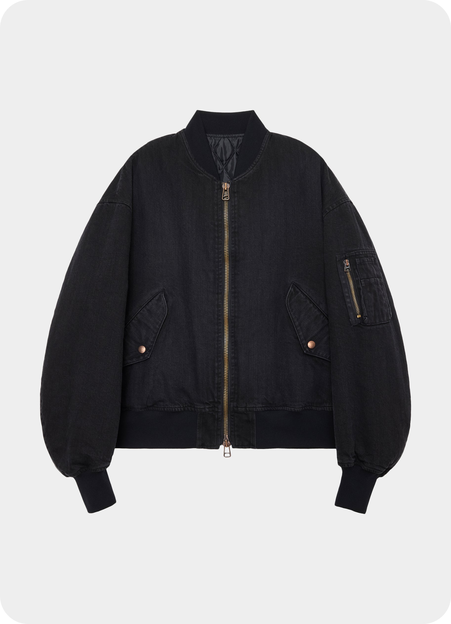 PUFFED DENIM BOMBER JACKET -ORGANIC COTTON 12oz DENIM-