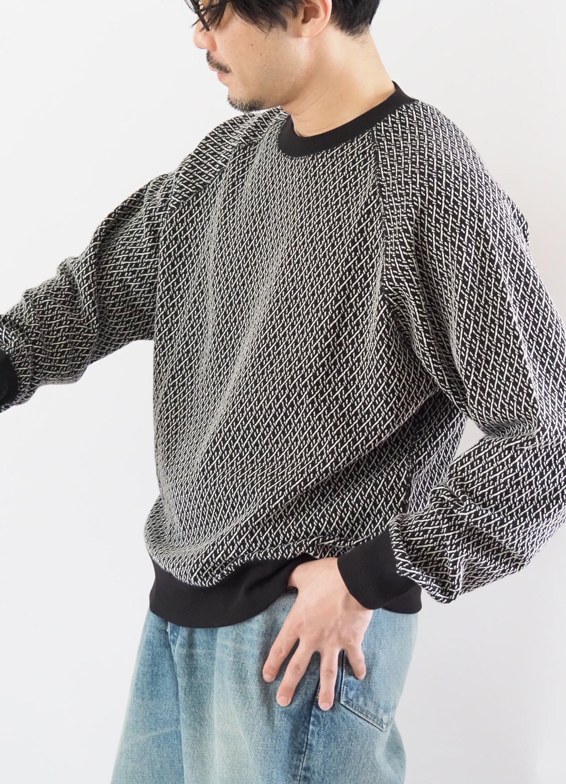 Raglan Crew Neck -Organic Cotton Geometric Jacquard-