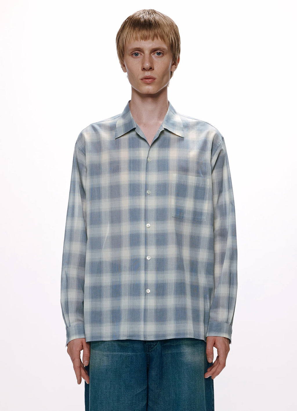 CHECK CHECKERED SHIRT -60/1 ORGANIC COTTON HIGH TWISTED OMBRE-[M25A18SH01C]