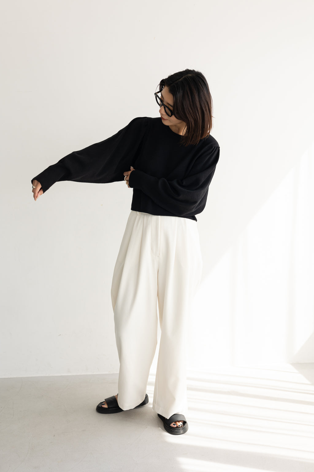 [40%OFF](WOMEN) ギャザースリーブニットトップス [CAI4565]