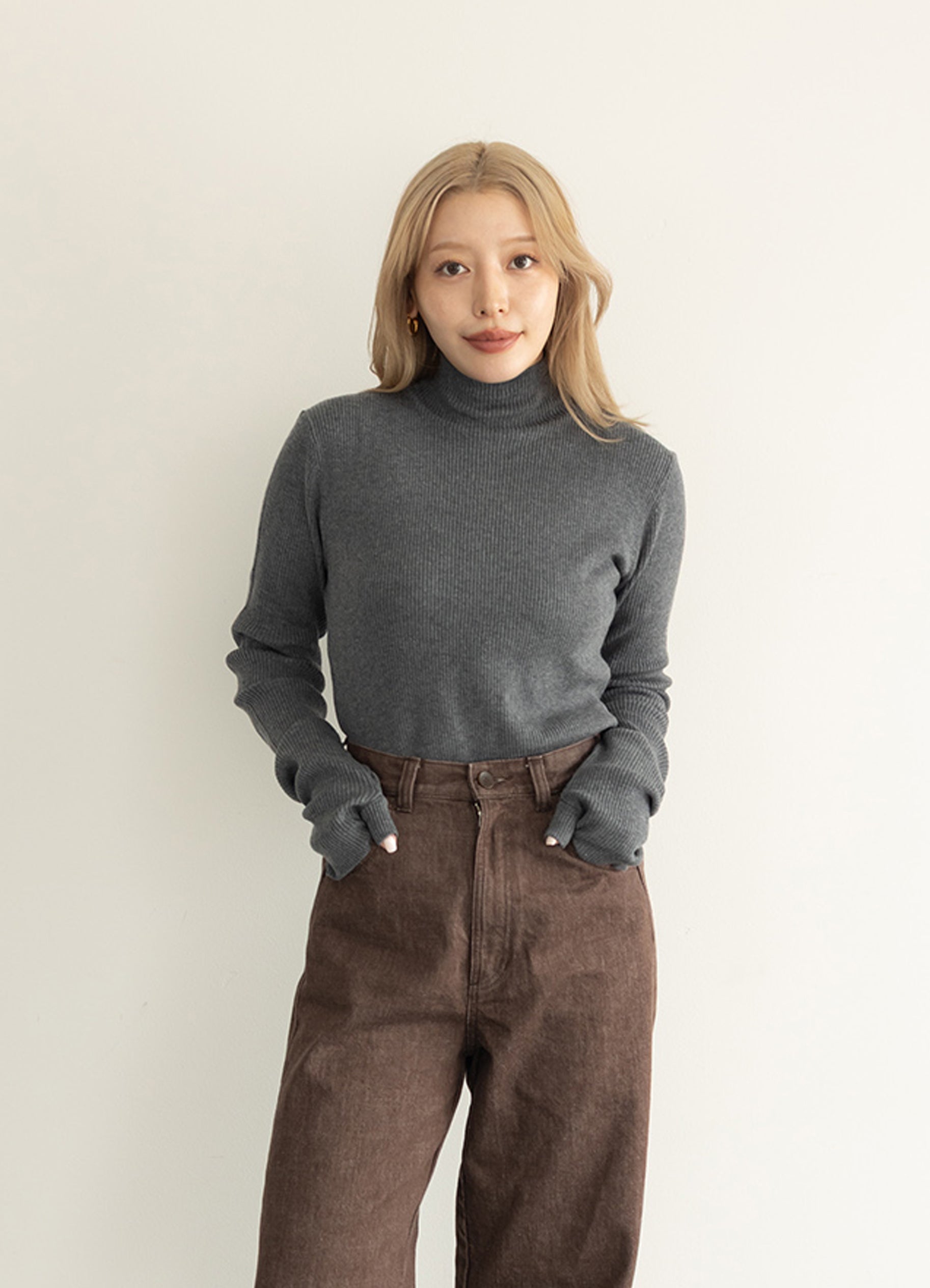 (WOMEN) ハンドウォーマーリブニットトップス