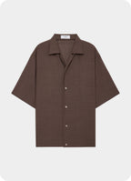 Open Collar S/S Shirt With Hem Tab -Wool High Twist Tropical-[M26B08SH02B]