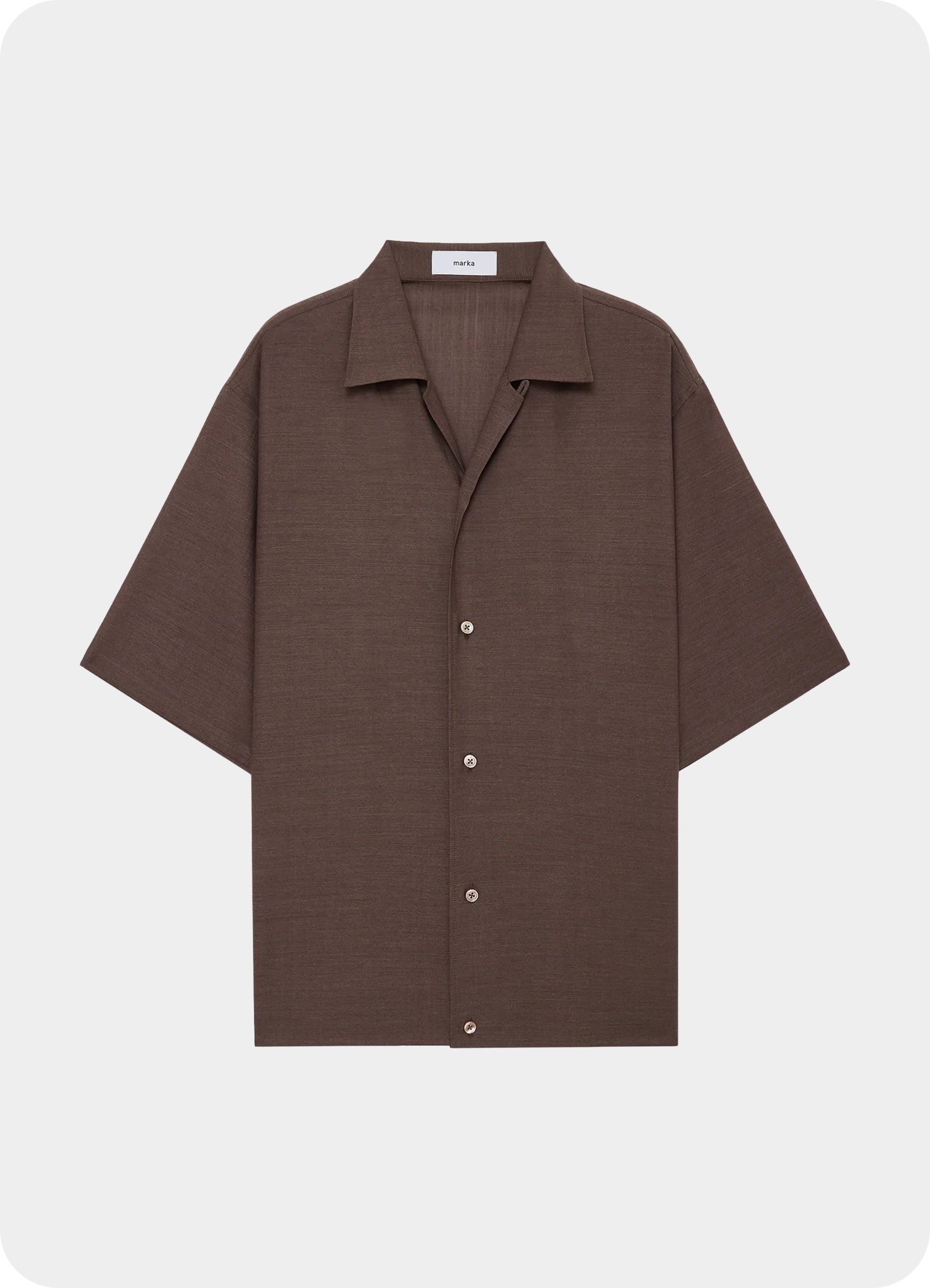 Open Collar S/S Shirt With Hem Tab -Wool High Twist Tropical-[M26B08SH02B]