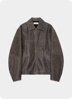 LEATHER SPORTS JACKET -CRACKED GOAT LEATHER-[M25D13BL01C]