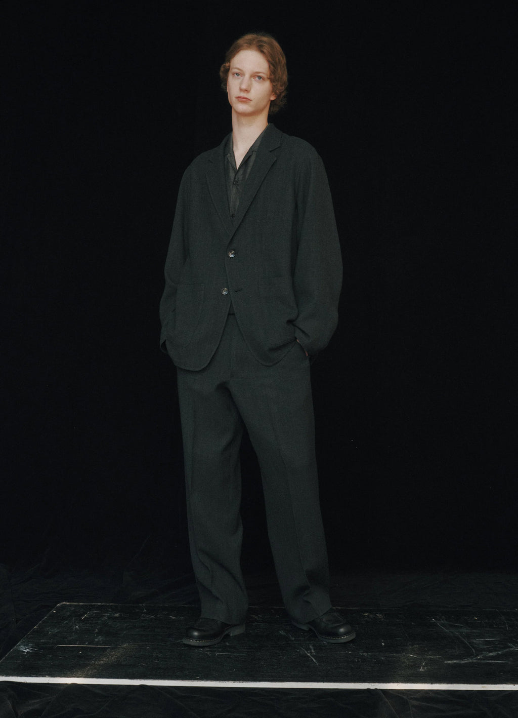 Single Pleat Wide Trousers -Tumbled Wool Serge-[M26C10PT02C]