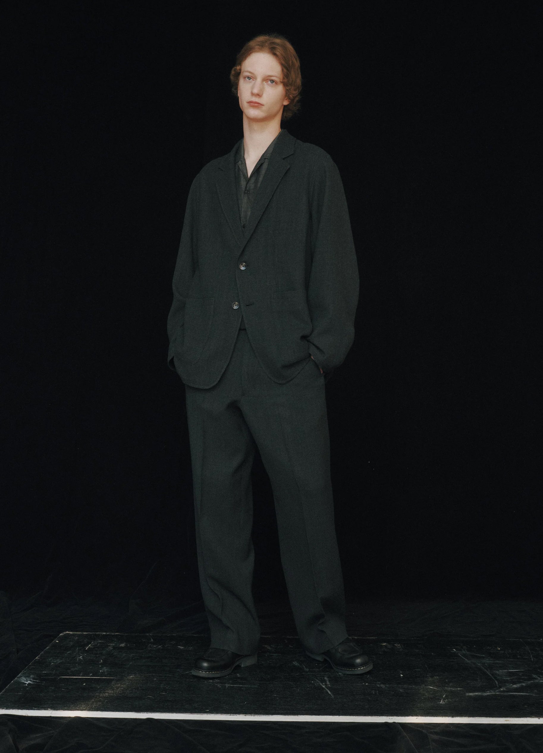 Single Pleat Wide Trousers -Tumbled Wool Serge-[M26C10PT02C]
