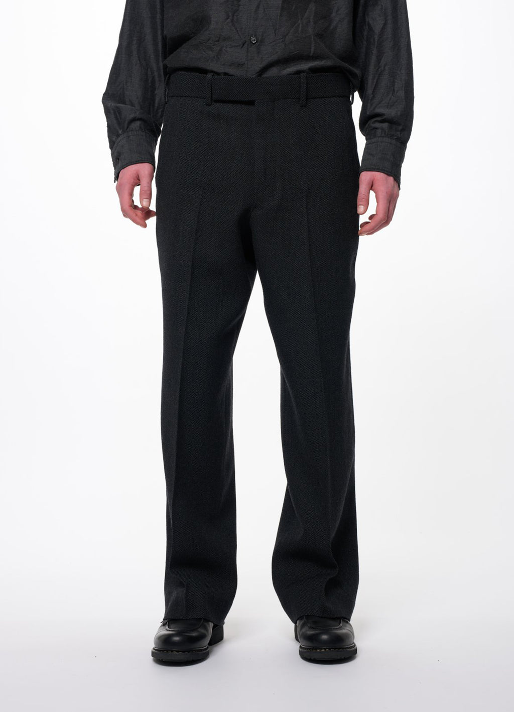 Single Pleat Wide Trousers -Tumbled Wool Serge-[M26C10PT02C]
