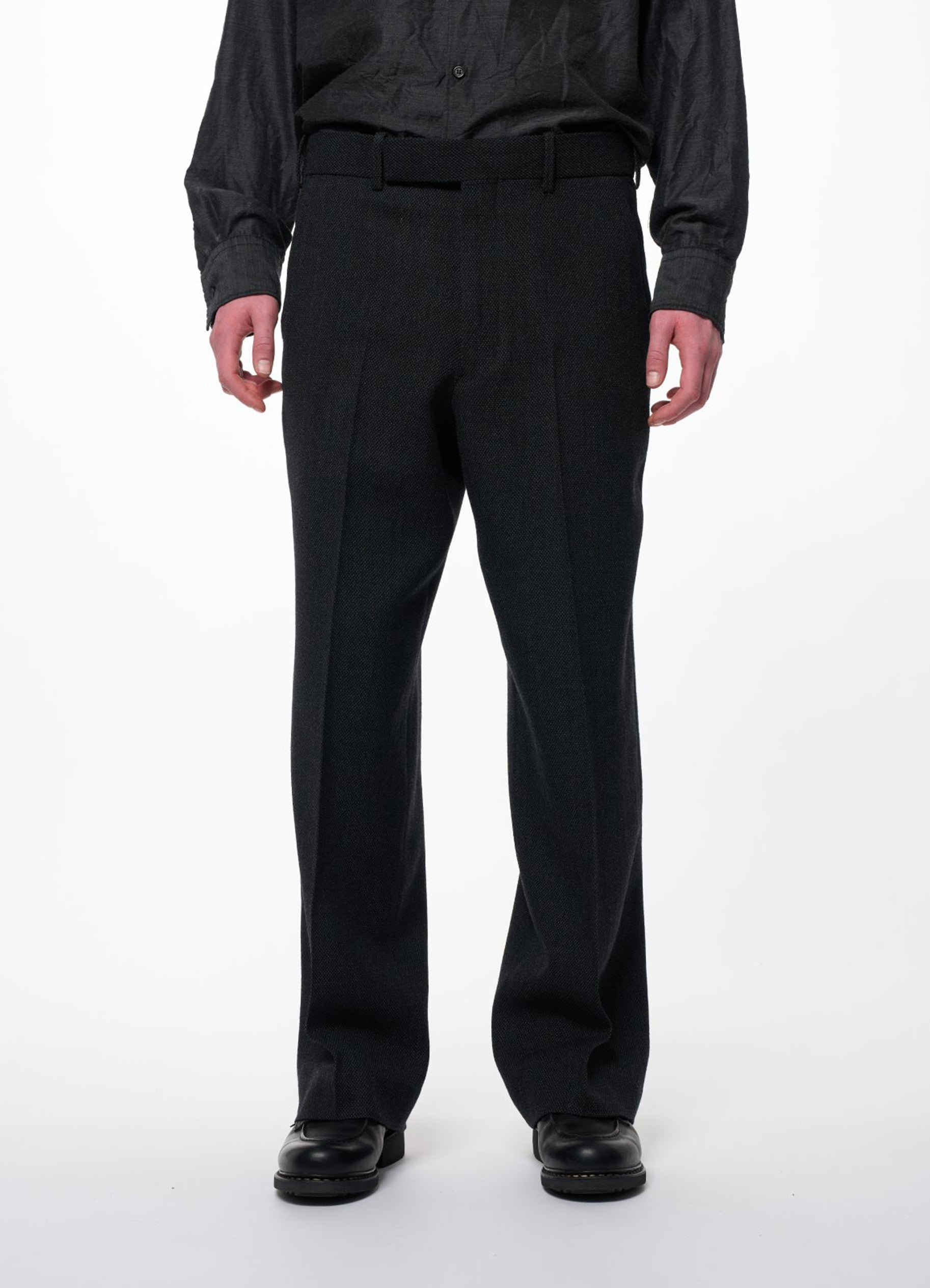 Single Pleat Wide Trousers -Tumbled Wool Serge-[M26C10PT02C]
