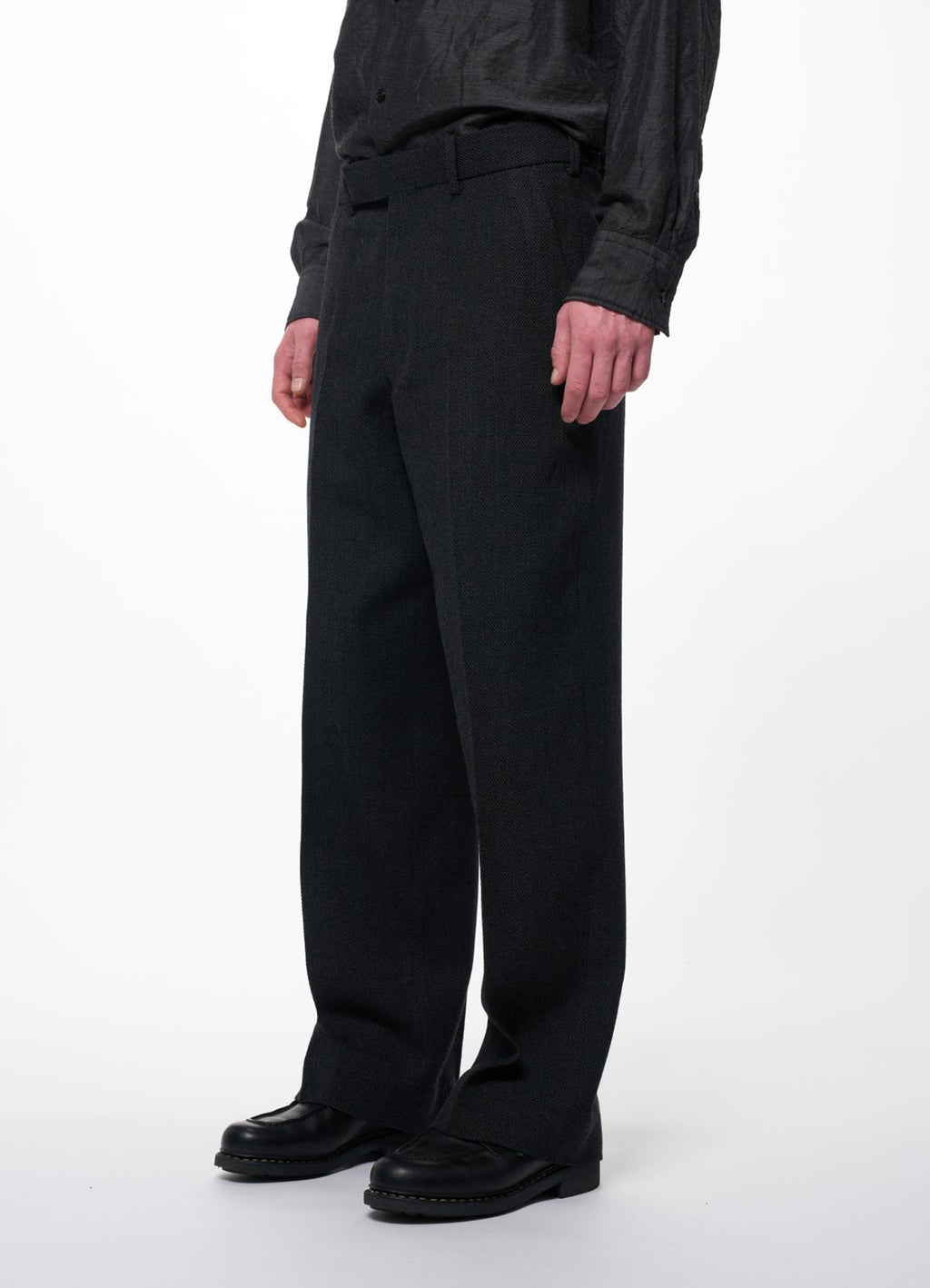 Single Pleat Wide Trousers -Tumbled Wool Serge-[M26C10PT02C]