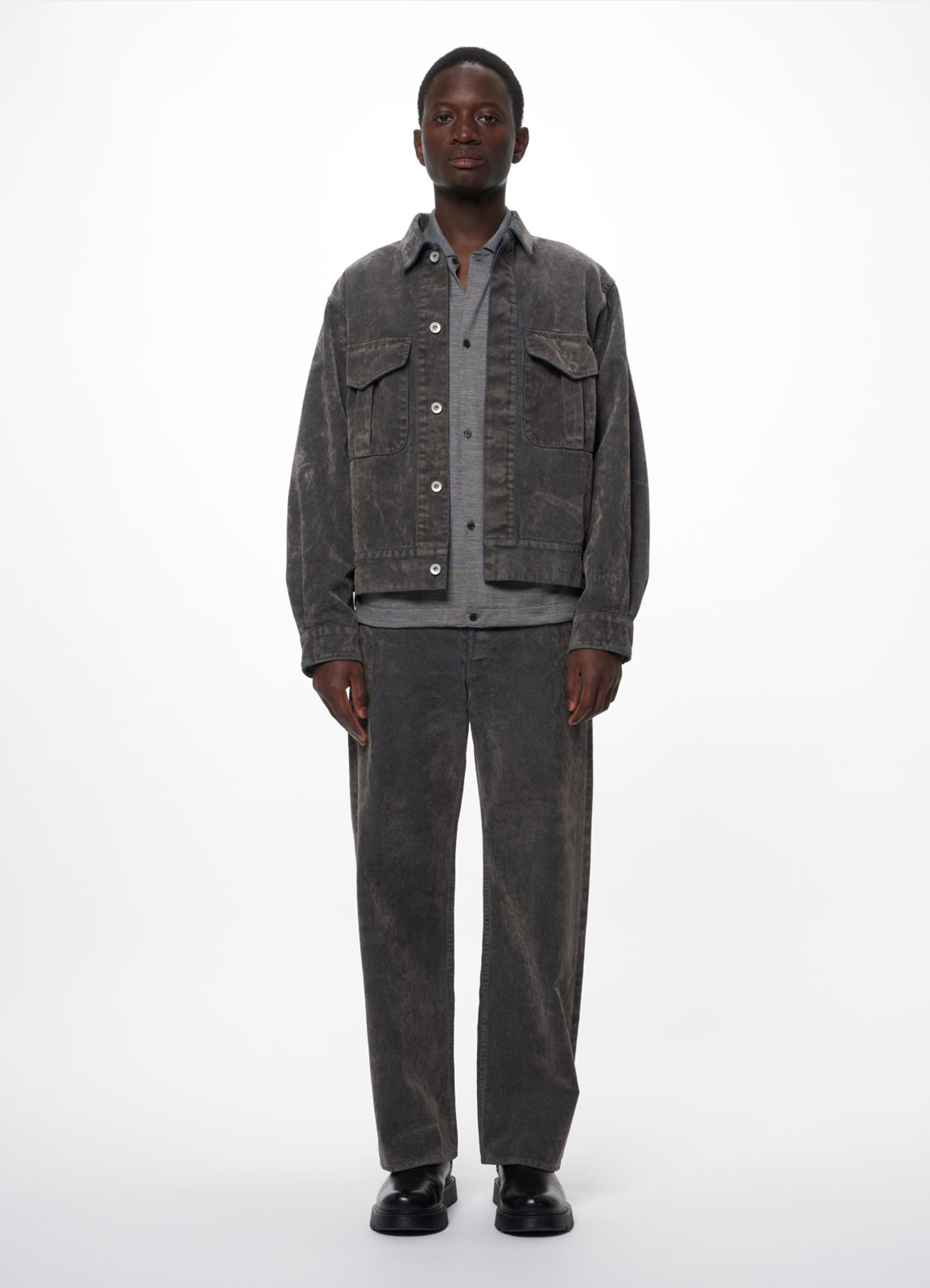 CANADIAN MILITARY WORK JACKET -VELVET-FLOCKED ORGANIC COTTON DENIM-[M26C09BL01C]