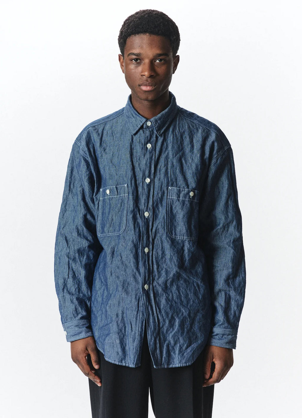 Two Pocket Work Shirt -Cotton Stainless Steel Chambray-[A26C09SH01C]