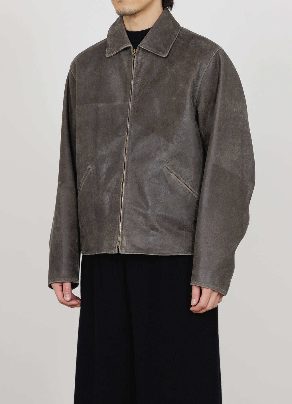 LEATHER SPORTS JACKET -CRACKED GOAT LEATHER-[M25D13BL01C]