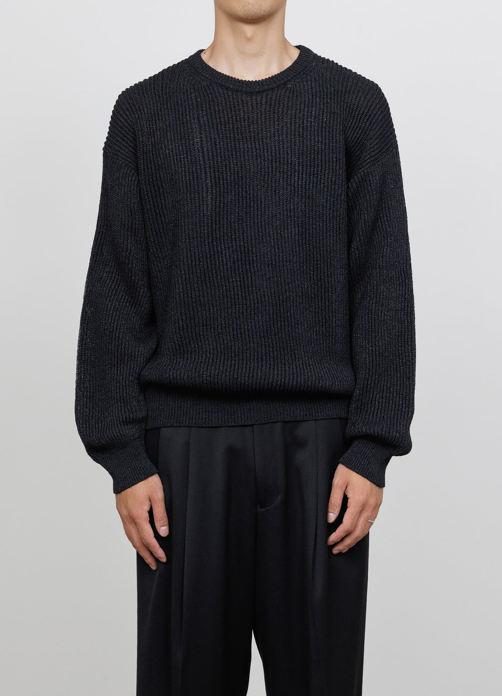 CREW NECK RIB JUMPER -ORGANIC COTTON x WASHI x SILK YARN-[A26A08SW01C]