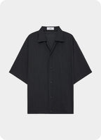 Open Collar S/S Shirt With Hem Tab -Wool High Twist Tropical-[M26B08SH02B]