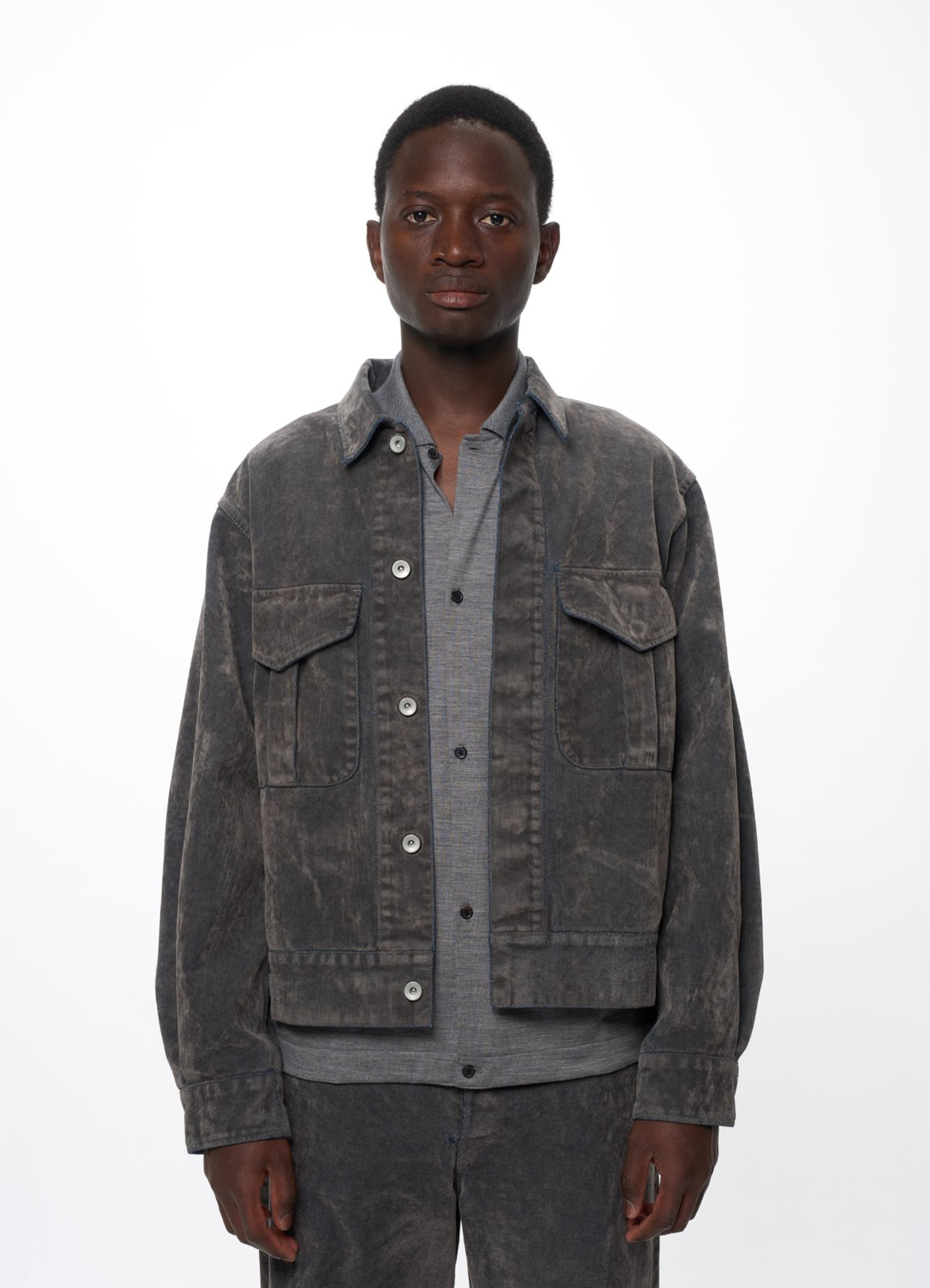 CANADIAN MILITARY WORK JACKET -VELVET-FLOCKED ORGANIC COTTON DENIM-[M26C09BL01C]