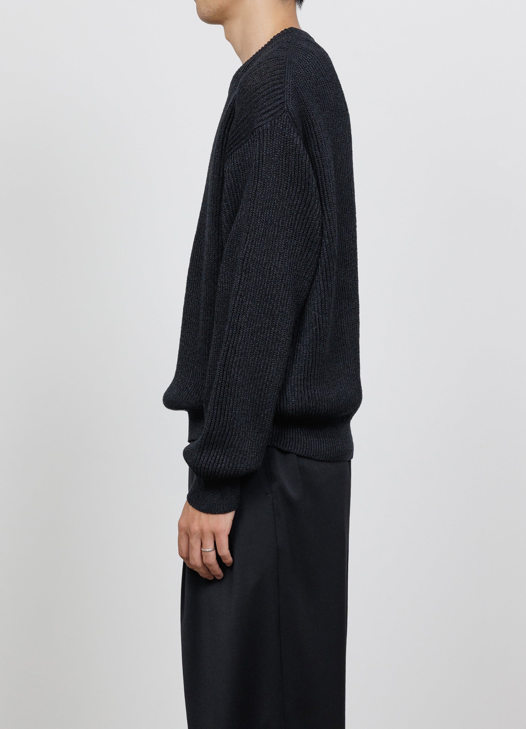 CREW NECK RIB JUMPER -ORGANIC COTTON x WASHI x SILK YARN-[A26A08SW01C]