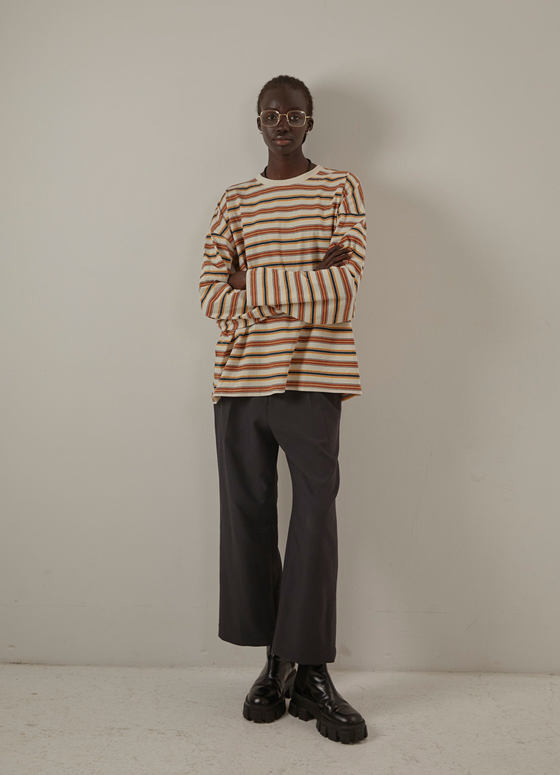 (WOMEN) ボーダーリラックスロンT [A312747]