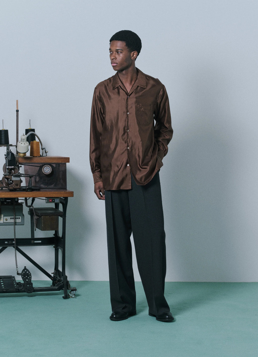 Flat Front Wide Trousers -Organic Wool Survival Cloth®-[A26C07PT03C]
