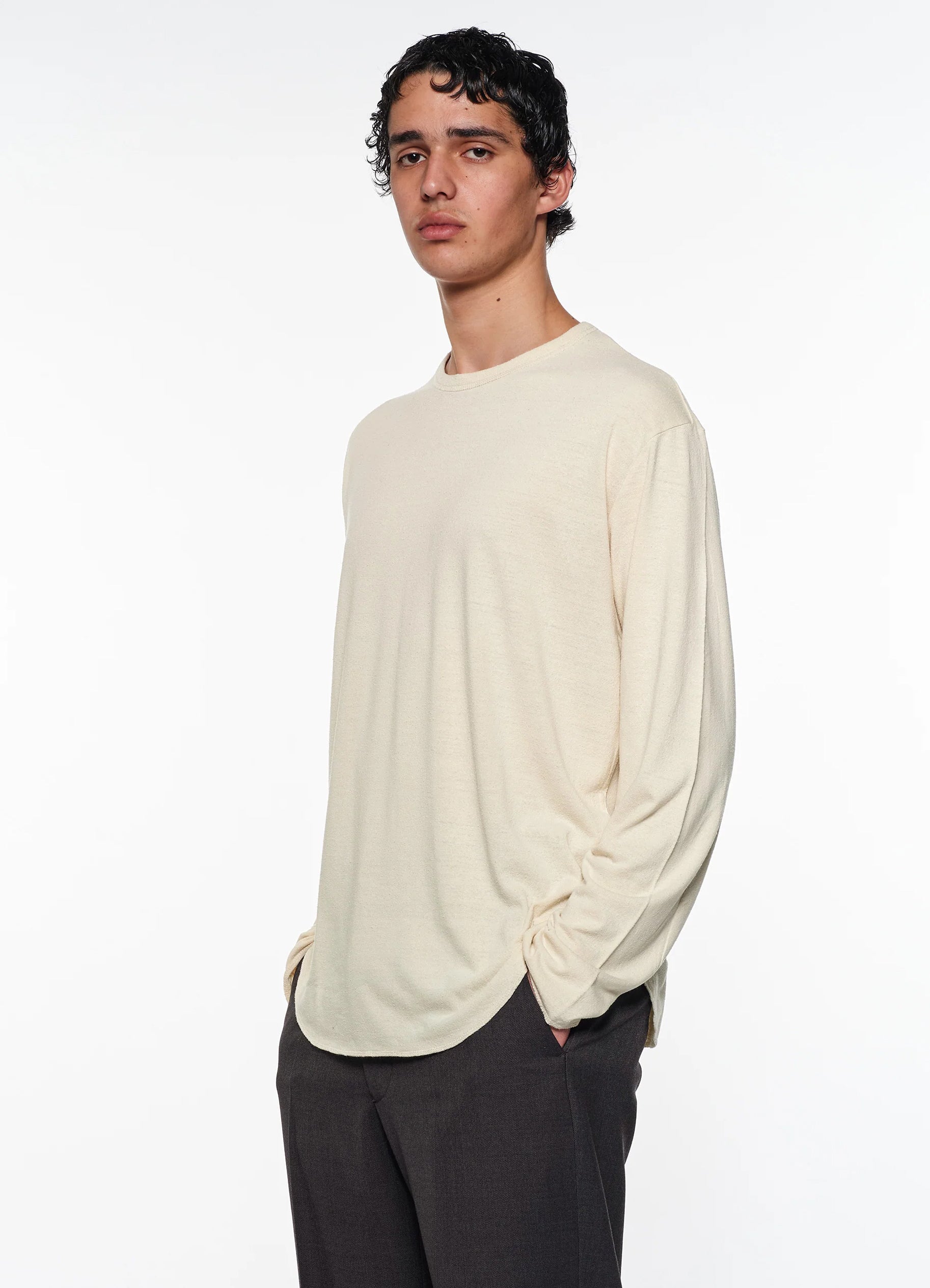 Round Hem Crew Neck -Noil Silk Knit-[M25C06CS02C]