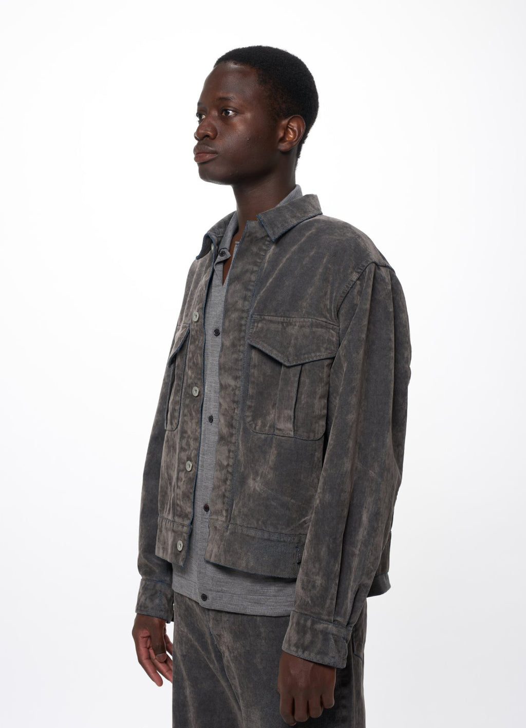 CANADIAN MILITARY WORK JACKET -VELVET-FLOCKED ORGANIC COTTON DENIM-[M26C09BL01C]