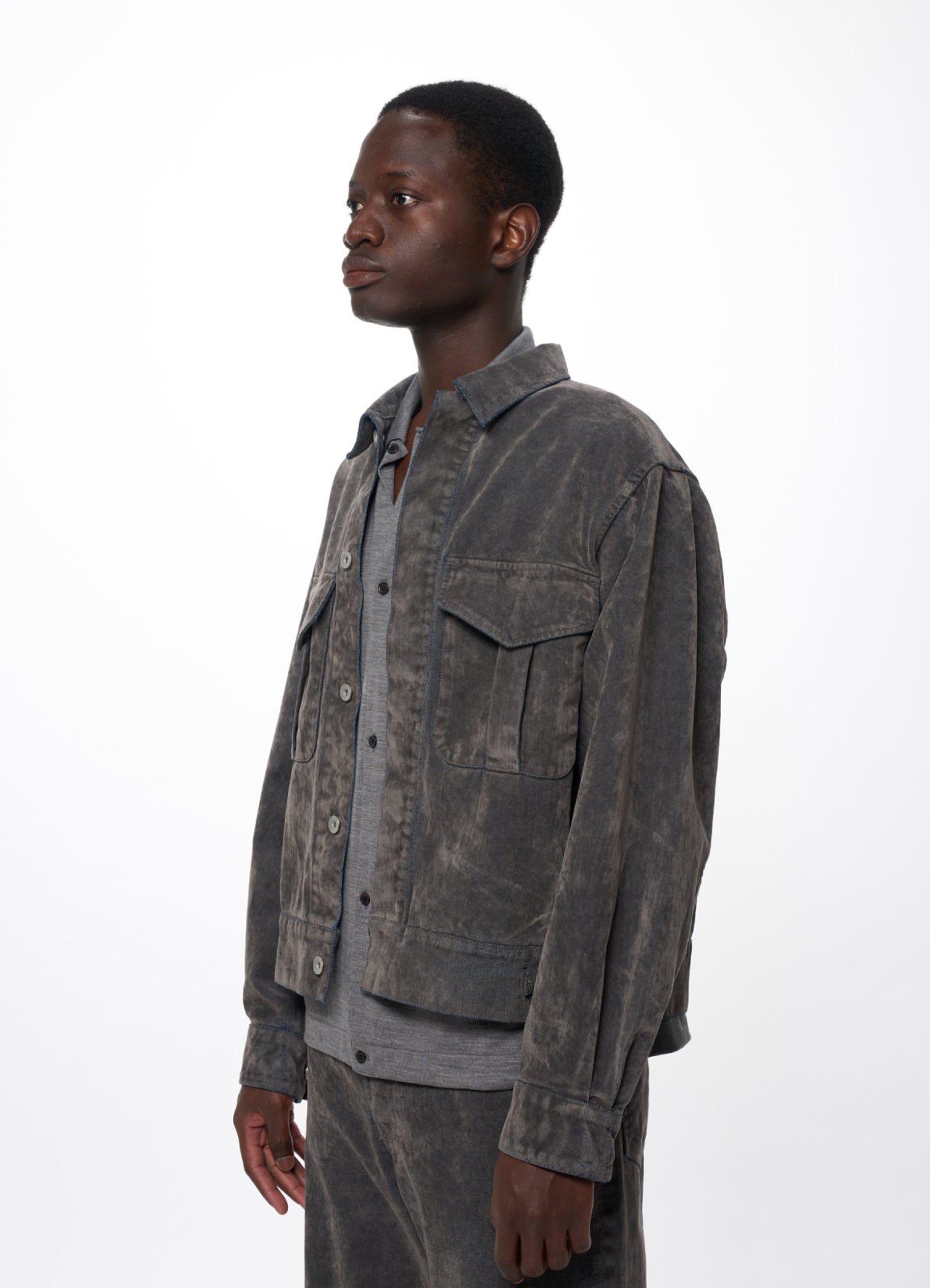 CANADIAN MILITARY WORK JACKET -VELVET-FLOCKED ORGANIC COTTON DENIM-[M26C09BL01C]