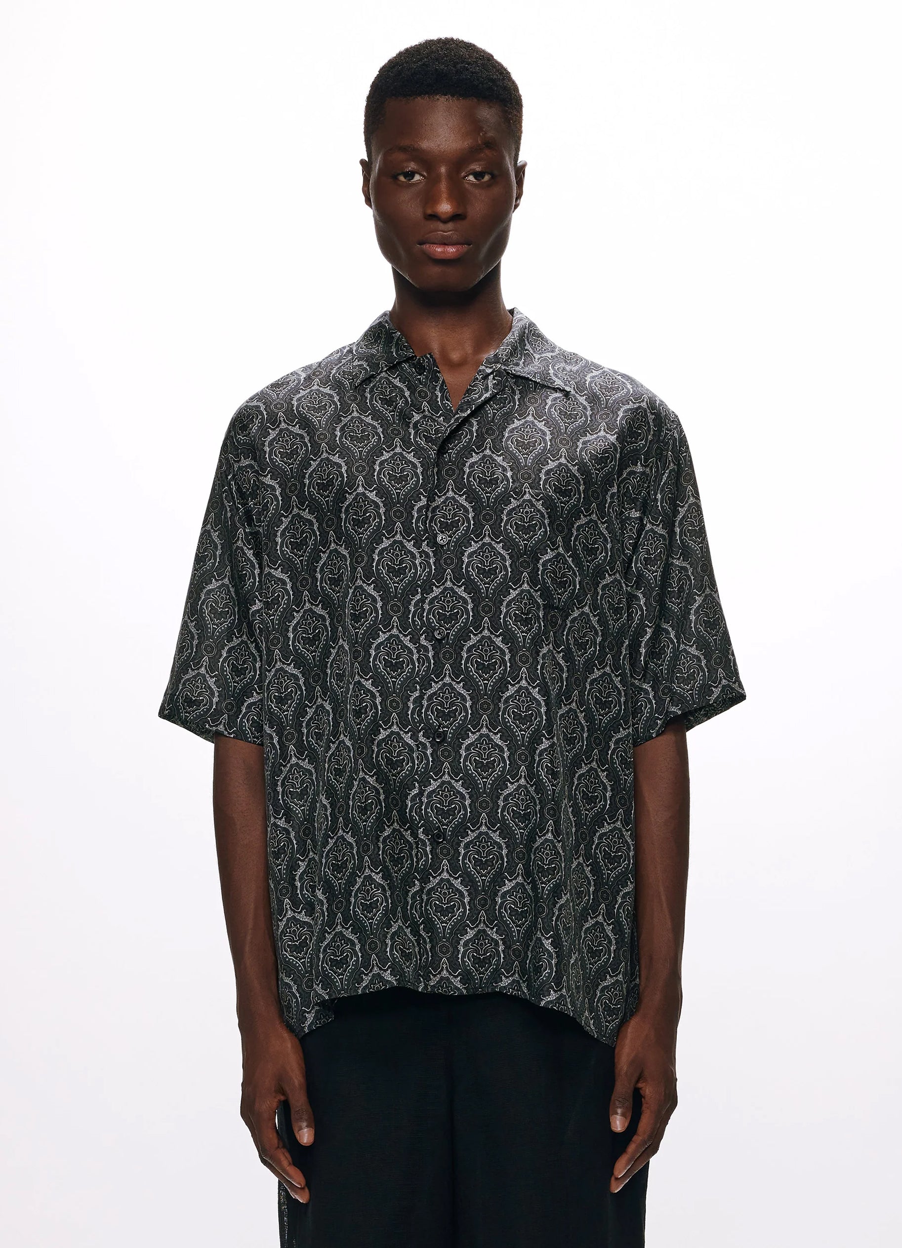 SILK OPEN COLLAR SHIRT -HABUTAE SILK-<SALE>