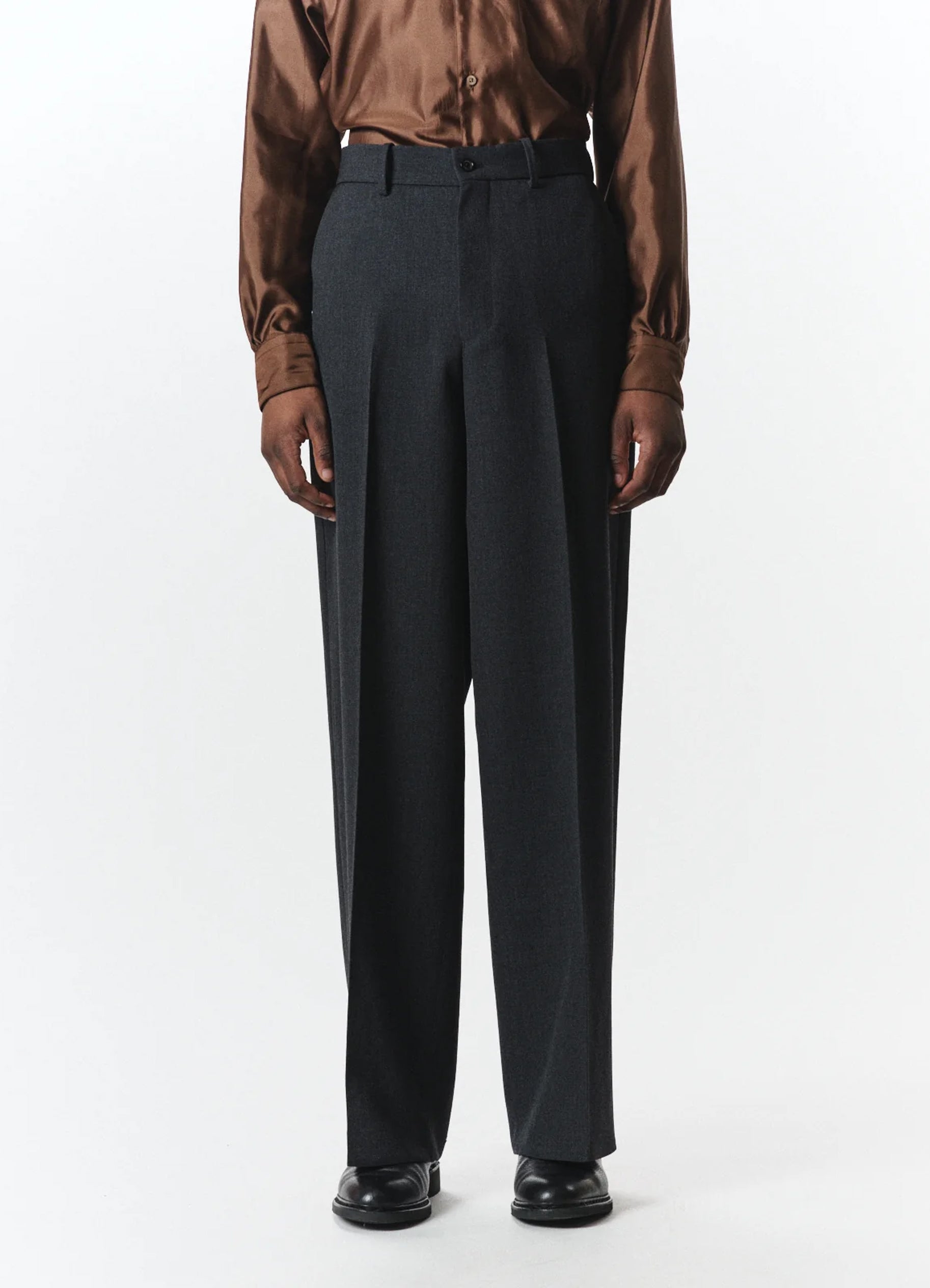 Flat Front Wide Trousers -Organic Wool Survival Cloth®-[A26C07PT03C]