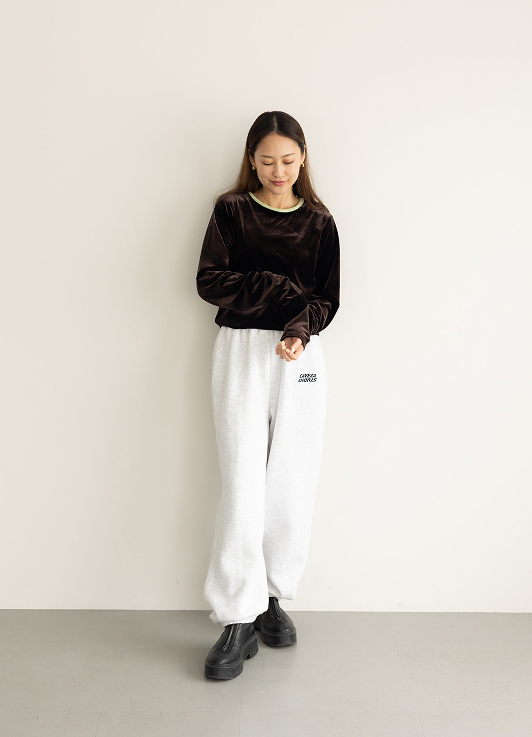 (WOMEN) バイカラーベロアロンT